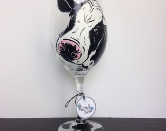 Cow Wine Glass - Cow Gift - Animal Lover - Cow Spot Decor - Farm Decor - Officer Wife Gift