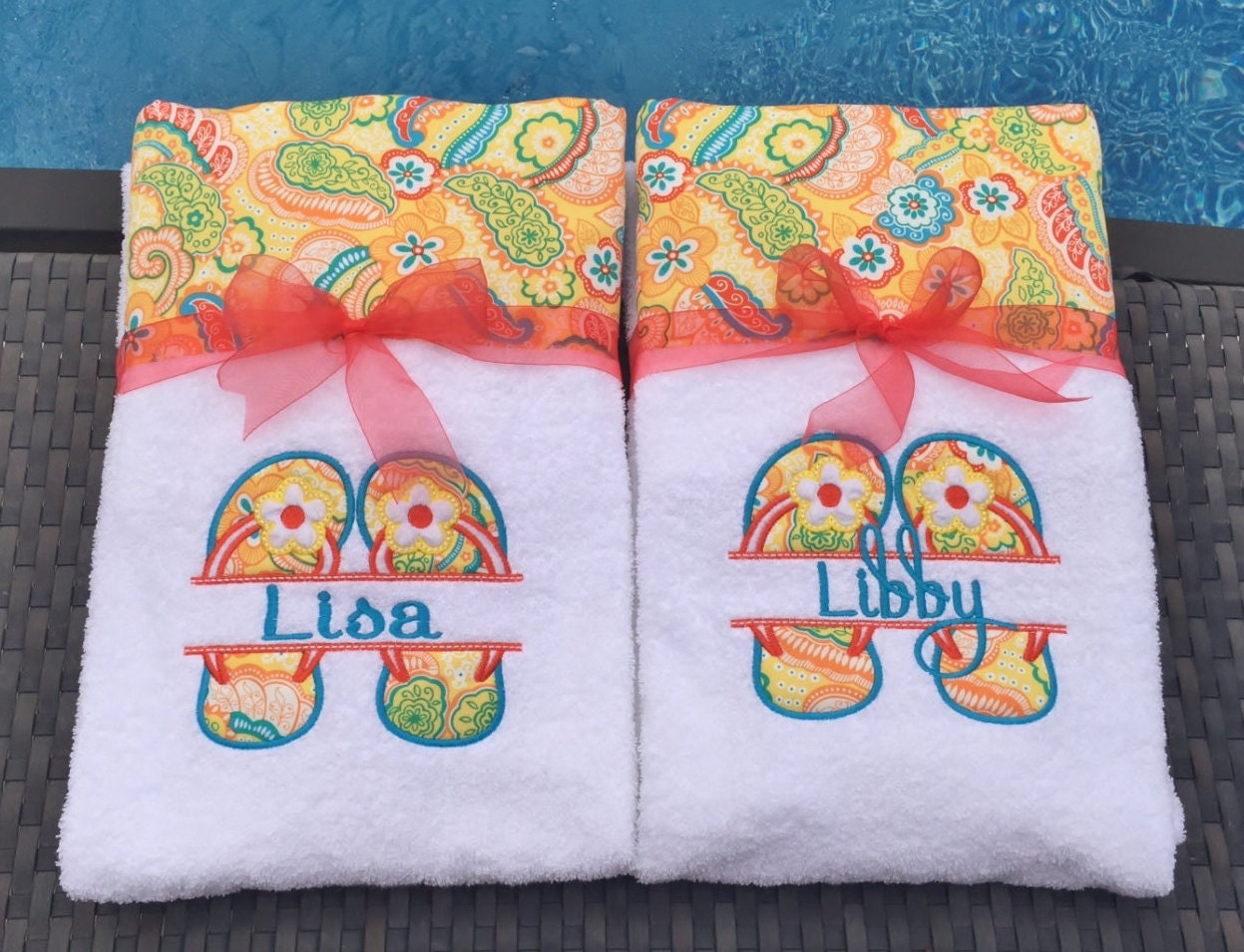 Flip Flop Happy Embroidered Beach Towel or Lounge Chair