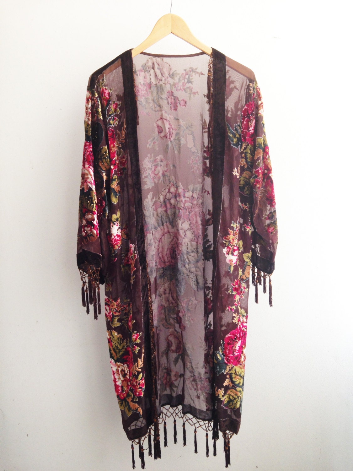 Kimono Fringe Jacket Women Boho Fringe Floral by HippieMassa