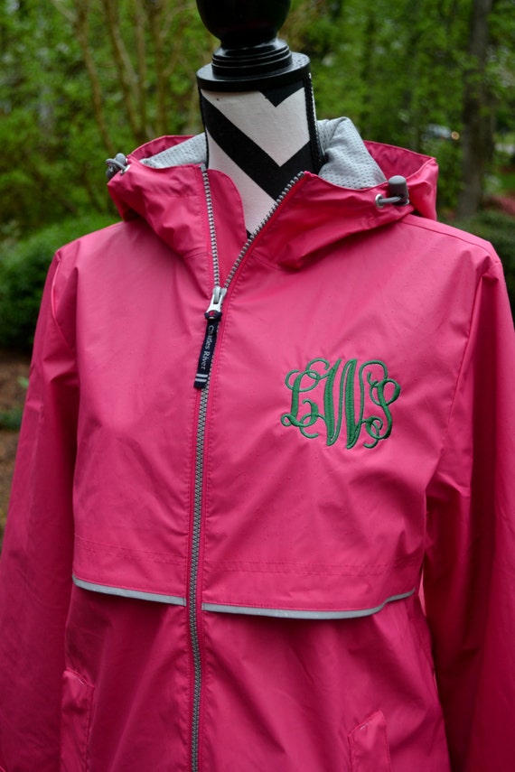 Items similar to Hot Pink Monogram Rain Jacket- Monogrammed Rain
