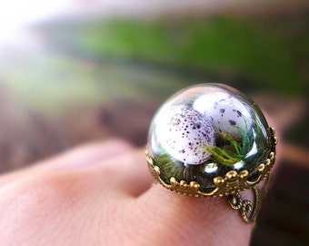 Bird Nest Ring, Birds Nest Ring, Easter Egg Ring, Lichen Ring, Bird Nest Jewelry, Mori Girl Jewelry, Miniature Garden Ring, Woodland Jewelry