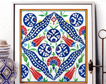 Turkish Tile Tree Of Life Watercolor Painting Traditional