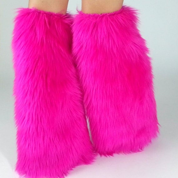 Hot Pink Fur Leg Warmers abovetheknee FREE SHIPPING by Raverama