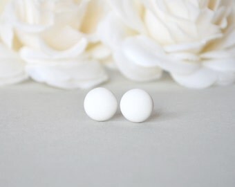 White studs, matte white earrings, small round earrings, matte white studs, disk earrings, white stud earrings, mens earrings, mens studs