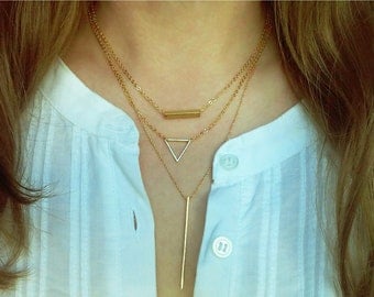 Triangle Necklace / Minimalistic Jewelry / Triangle Choker / Everyday Minimal Jewelry / Geometric Layered Necklace / N111