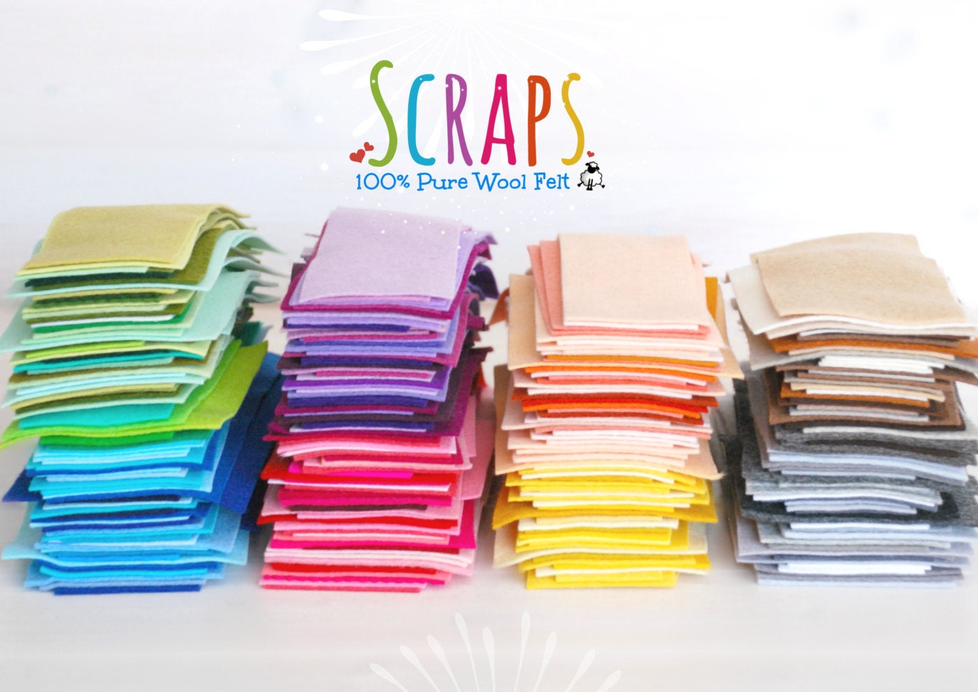 100 Wool Felt Scraps 5oz. Merino Wool Felt by CraftyWoolFelt