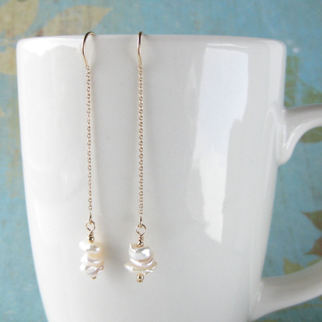 14k Gold Filled Threader Earrings with Keishi by AustinDowntoEarth