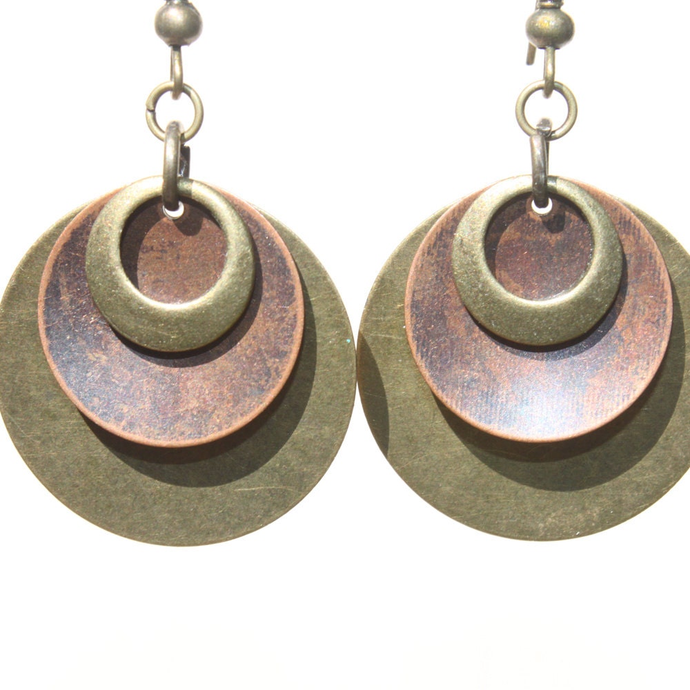 Boho Earrings Mixed Metal Earrings Copper Earrings Brass