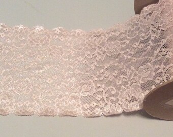 Lt Pink Stretch Lace Trim with Sparkle * Sold by the Yard * 6" Wide * 2-way Stretch