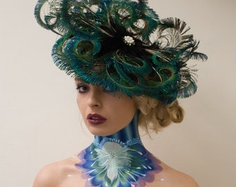 Bespoke Simply Stunning Peacock Fascinator Headpiece - Wedding & Races Ascot, Kentucky, Dubai, Melbourne Cup