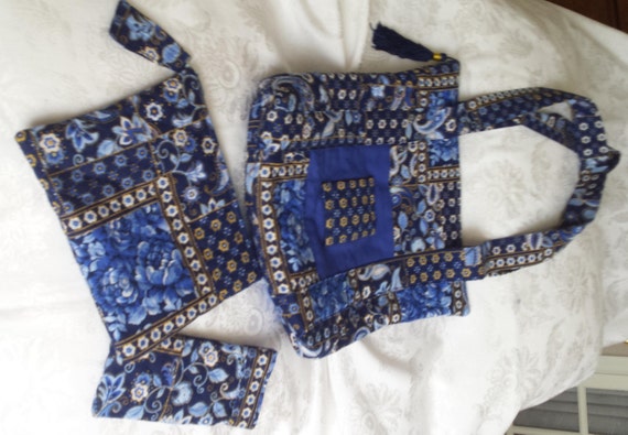 Quilted Handmade Blue Patchwork Design Tote Bag, Make upTravel Pouch ...