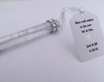 Wedding Bubble Wands, Silver and diamante Bubbles: 50+ Wedding Favors/ Wedding Bubbles