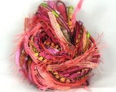 Watermelon Wine Elements 26yds, Textile Fiber Art Yarn Embellishment Trim Specialty Ribbon Bundle, Salmon Pink Fuchsia, Buy 6 Get 1 Free