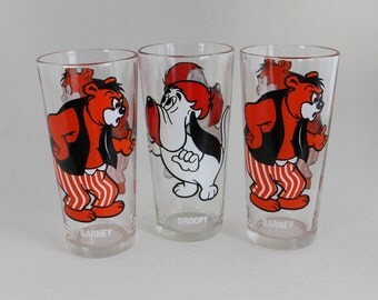 Pepsi Collector Series Glasses, Barney, Droopy, 1975 MGM, Set of Three