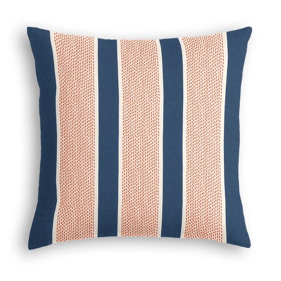 Navy and Orange Coral Throw Pillow. Decorative by DcoraPillows