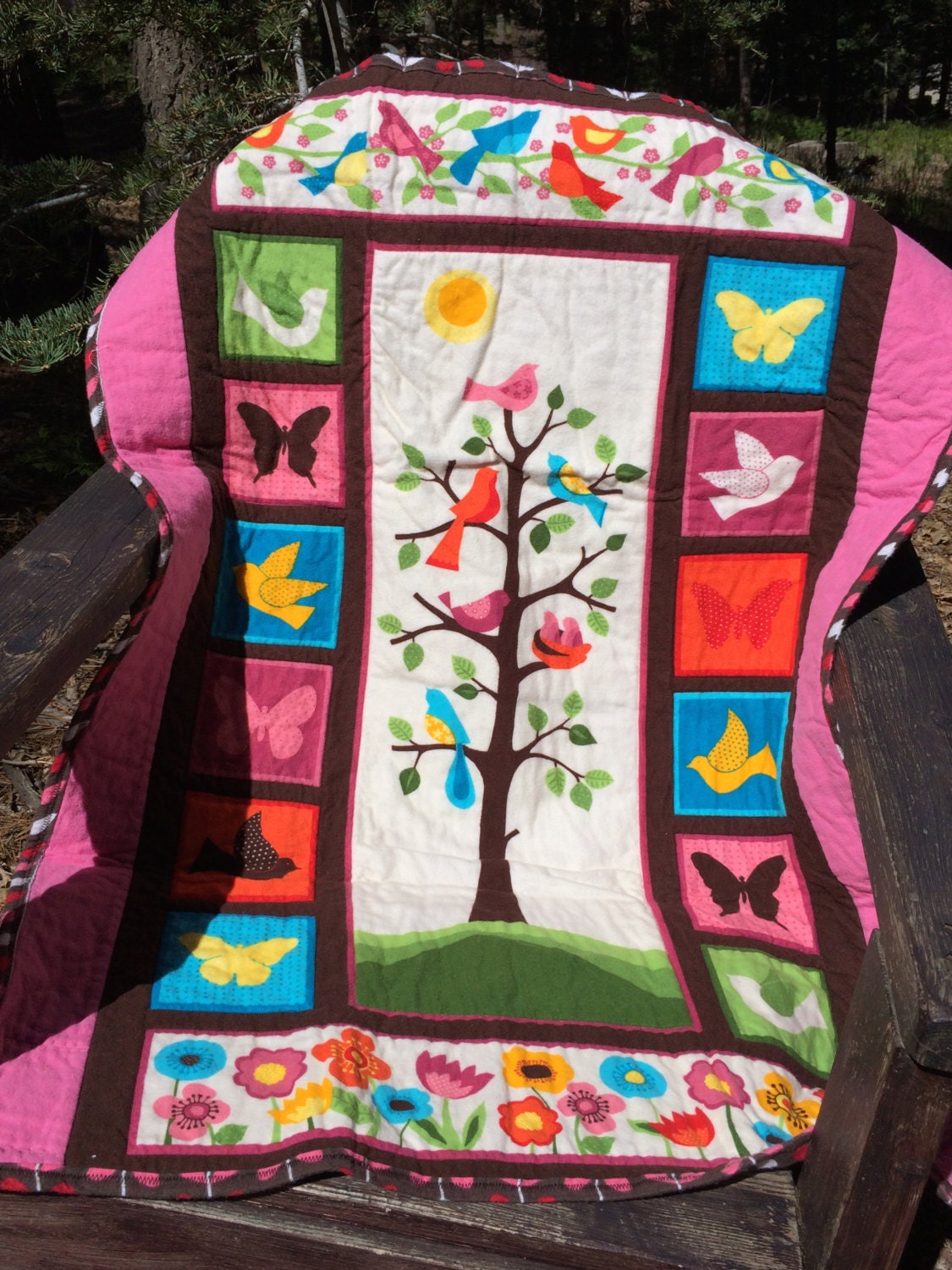 Free shipping Hand made cotton flannel quilt for a baby girl