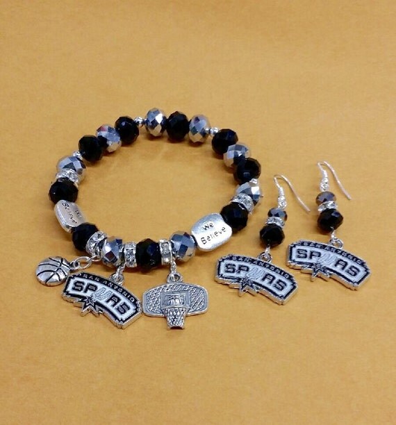 San Antonio Spurs Charm Bracelet and Earrings by ToshiesJewelry
