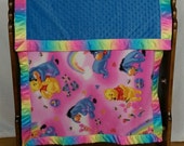 Fleece Quilt Satin bound Winnie The Poo Bear blanket Throw 28" X 61" non pill fleece double layered Pink with Blue Bubble Dimple Dot fleece