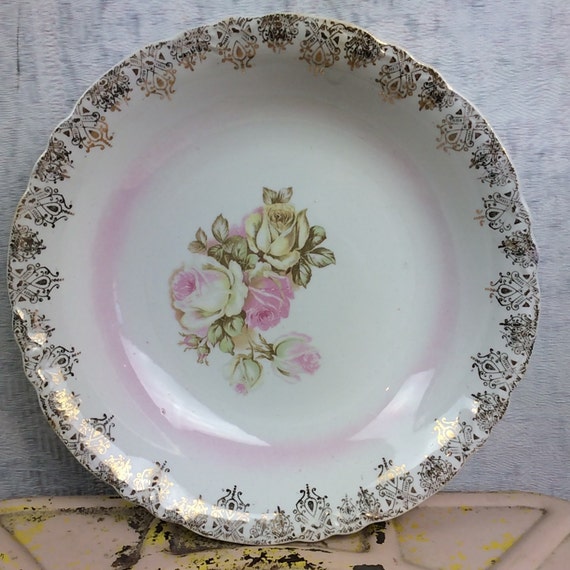 Pretty Vintage Serving Bowl Rose Print Bowls Pink by AvaAndSnow