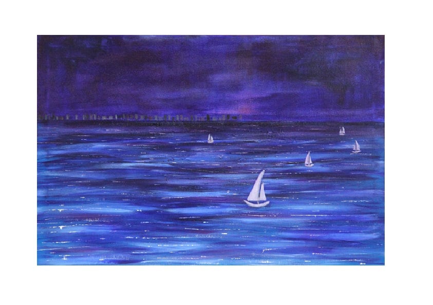 sailboat at night painting