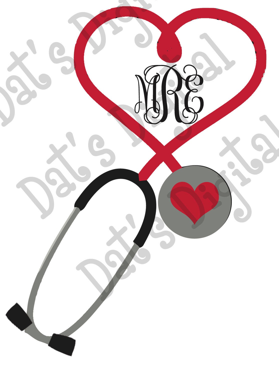 Download Heart Stethoscope Monogram Cutting or Printing Digital File