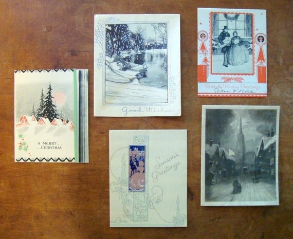 5 Vintage & Antique Early 1900s Christmas Cards