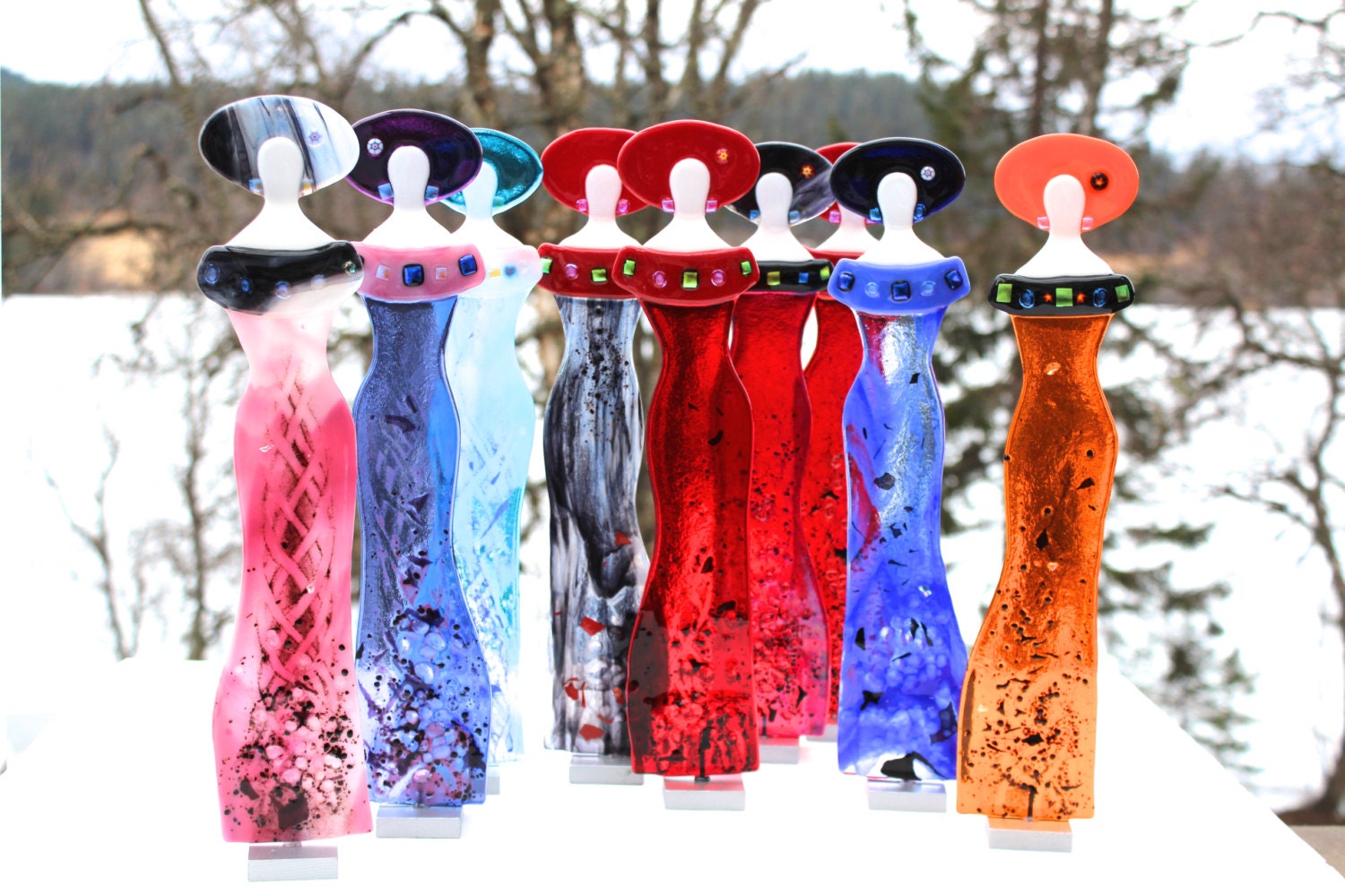 Glass lady figurine red by ArtGlassfromNorway on Etsy