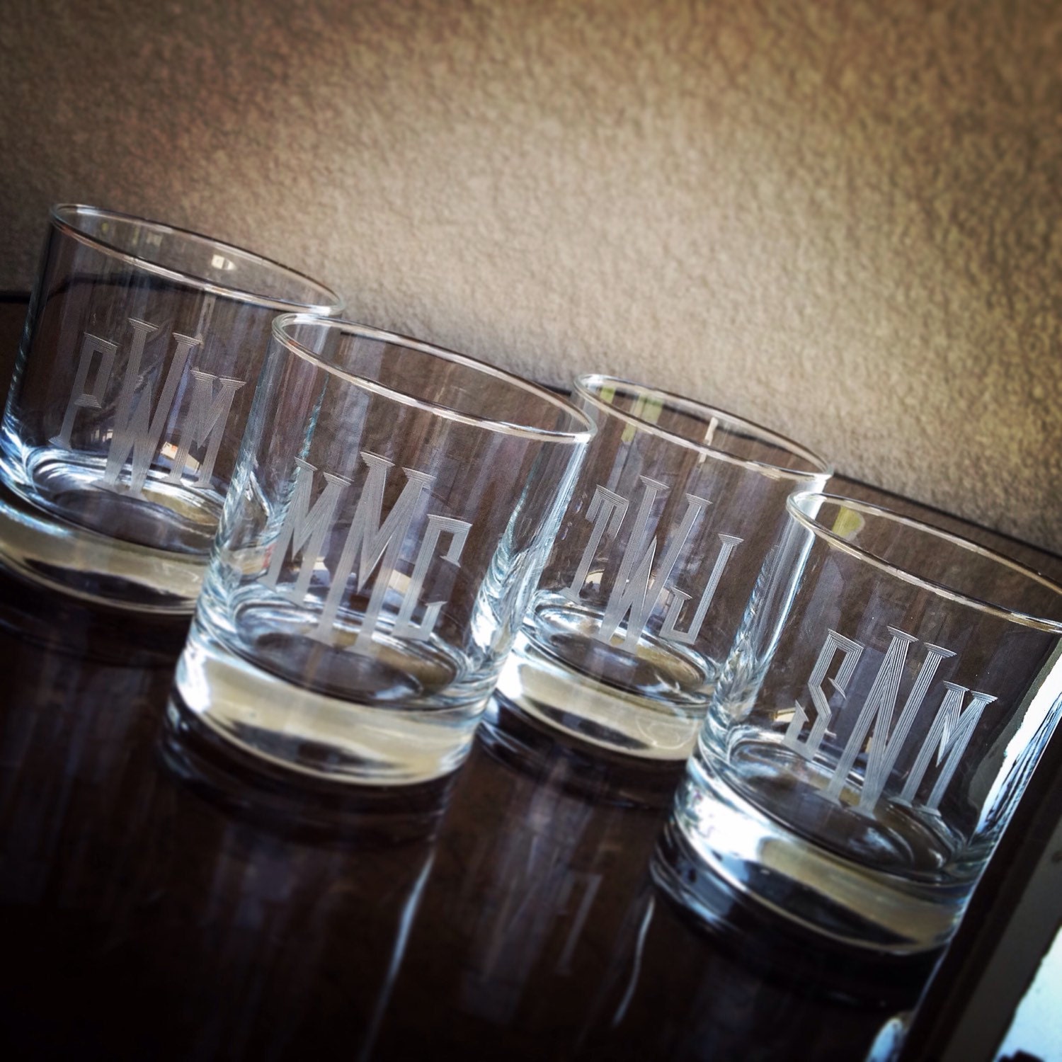 Hand Engraved Monogrammed Whiskey Rocks Glasses Set Of Four 7903