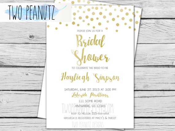 Gold Bridal Shower Invitation Gold Foil Dots Digital Printable File