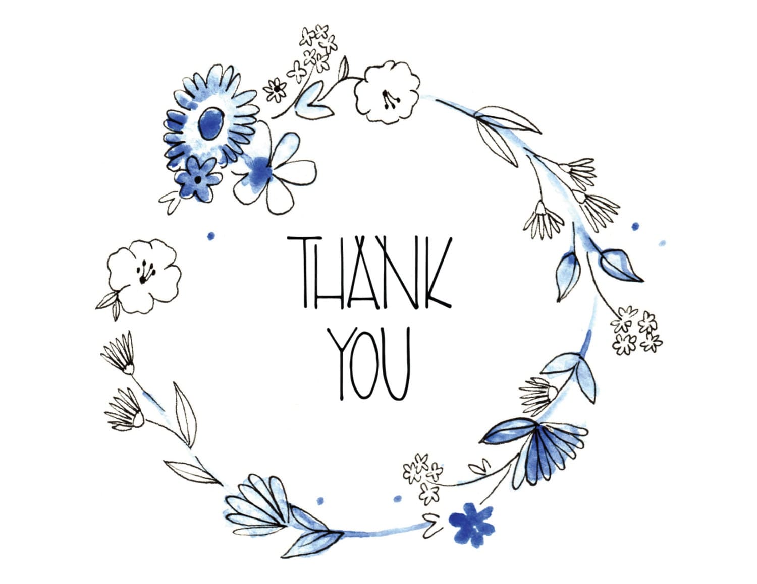 Thank You Flower Wreath Illustrated Card by BSHCards on Etsy