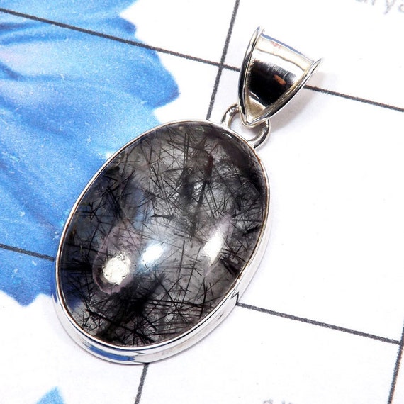 Black Rutile Pendant rutilated quartz pendant 925 by Vedkadesigns