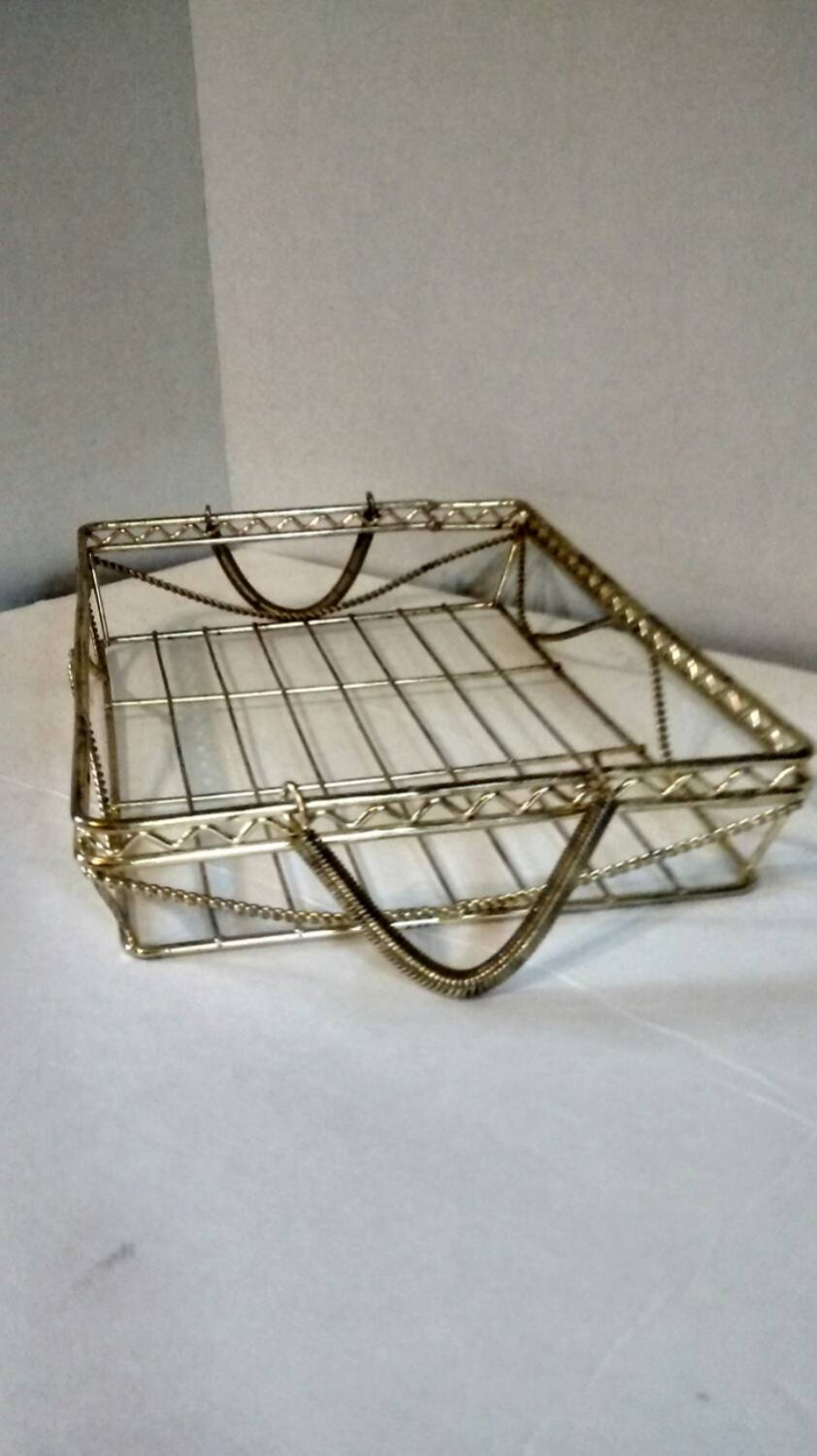 FREE SHIPPING Vintage Brass Wire Basket With by PoshThrowback