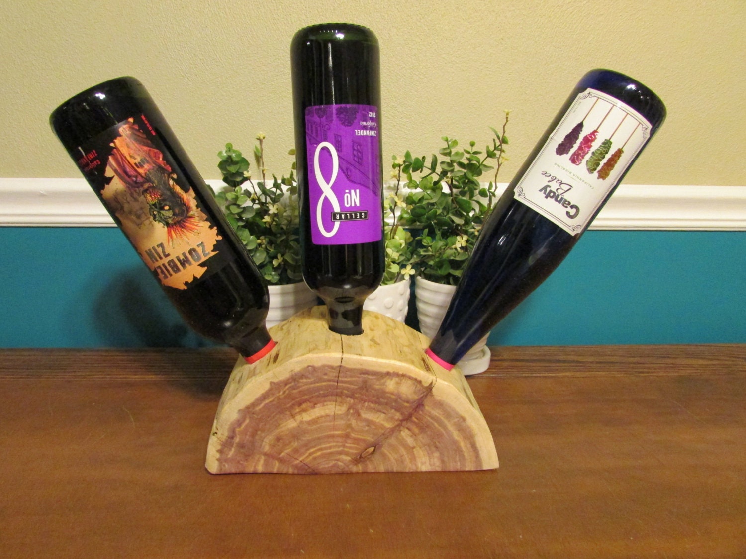 Cedar Log 3 bottle wine bottle holder Ready to ship free
