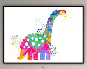 Dinasour Colorful Nursery Poster Watercolor by LilytheLovely
