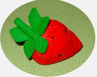 Strawberry Traditional Pin Cushion: Velour and Wool Felt Hand Embroidered