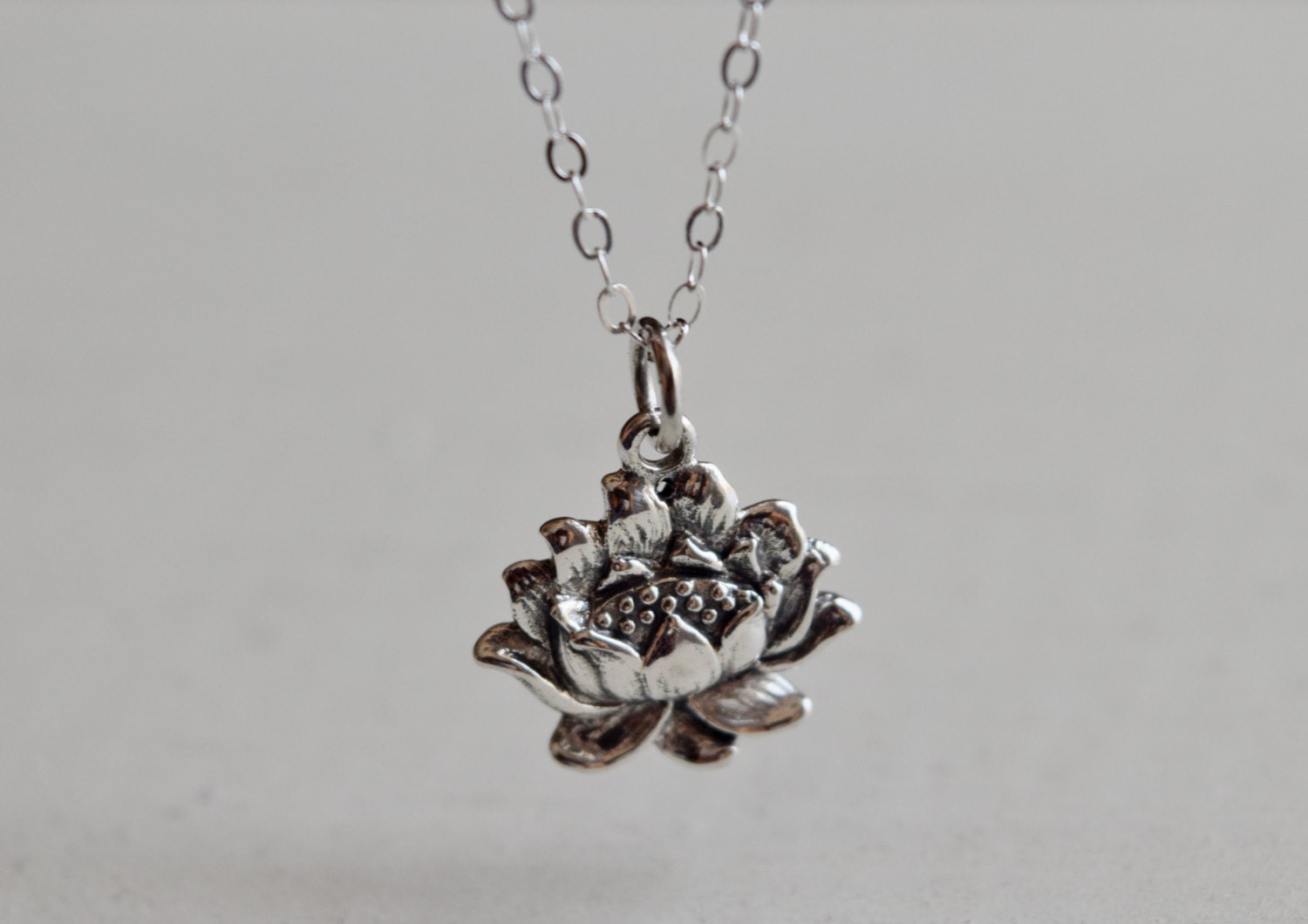 Lotus necklace lotus blossom charm sterling silver by GemEmbrace
