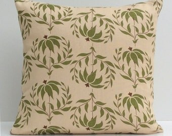 Beige Pillow, Throw Pillow Cover, Decorative Pillow Cover, Cushion Cover, Pillowcase, Accent Pillow, Toss Pillow, Linen, Green Floral Pillow