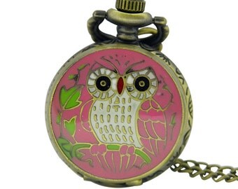 1pcs/ 25mm ,Retro Mini Color Owl pocket watch Necklace,Necklace Pendant,craft supply BM-63