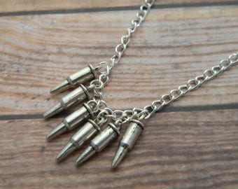 Bullet Necklace, Six Bullets, Silver Bullet Charms, Gun Necklace, Bullet Jewellery, Gun Jewelry, Gamer Gift, Geeky Gift, Boyfriend Gift