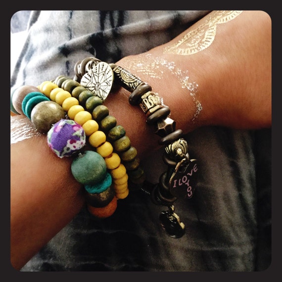 Set Four Boho Charms Bracelet BugigangasbyLeticia Etsy