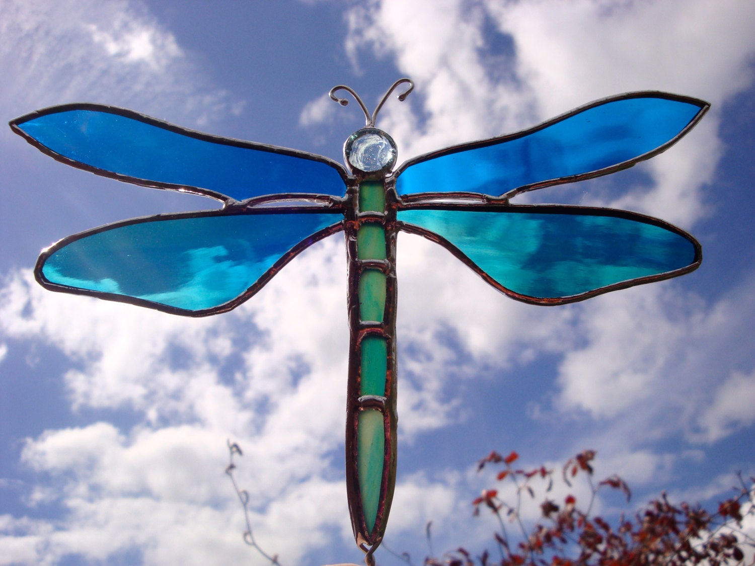 Stained glass dragonfly garden stake