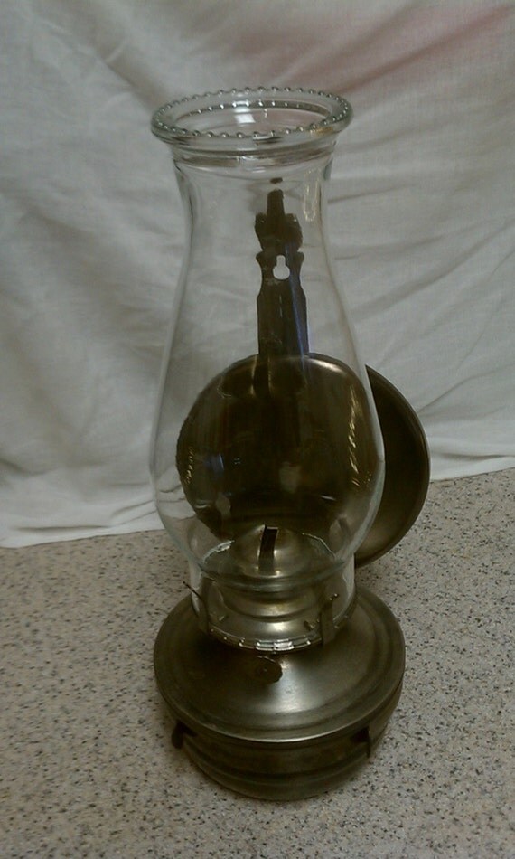 Vintage wall mount wick hurricane lantern metal and glass