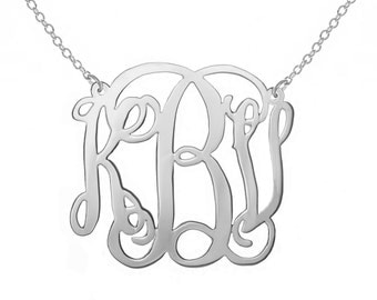 Personalized Silver Monogram Necklace, 1 inch (small) Any initial Silver Monogram, made with sterling silver gold monogram necklace