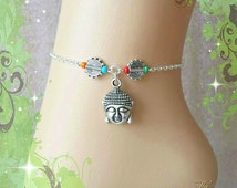 Buddha Anklet, Ankle Chain, Boho, Hippie Beads, Silver Chain, Tribal, Bohemian, Beach Jewelry, Charm, Seed Beads, Meditation, Yoga, Zen. - il_214x170.788879417_d4yi