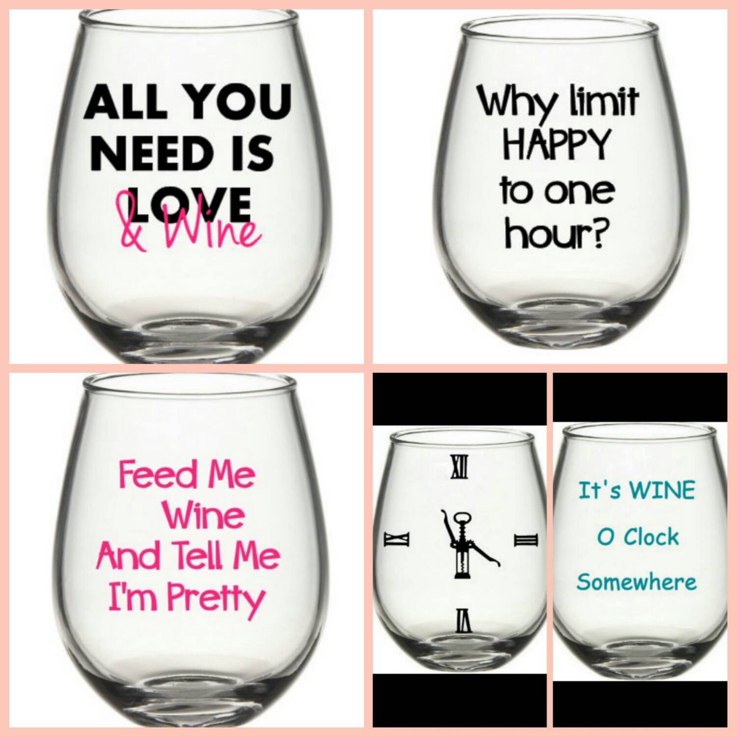 Cute Wine Glass Set YOU PICK 2. by SiplySophisticated on Etsy