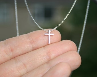 Tiny cross necklace, delicate cross necklace, sterling silver cross, silver cross, cross charm, cross pendant, religious necklace