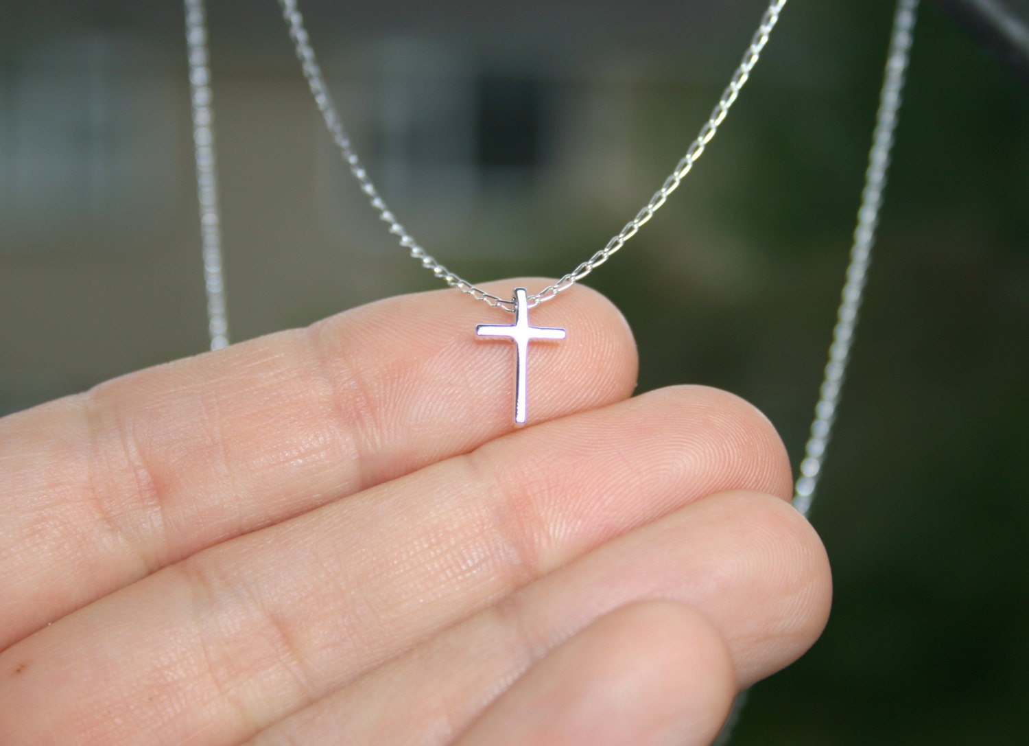 Tiny cross necklace delicate cross necklace sterling silver