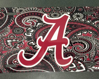alabama crimson tide paisley metal car tag university of alabama paisley new license plate