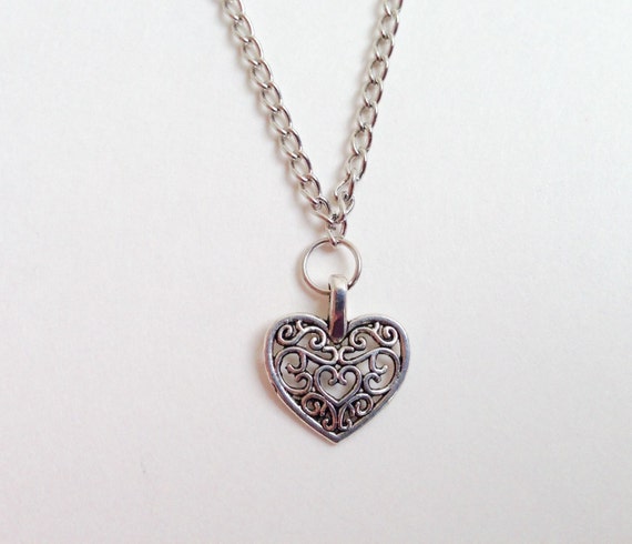 Filigree Heart Pendant Heart Charm Jewelry by BeadCharmJewelry