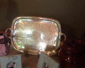 Antique Large Wallace Heavy Silver Plated Serving Tray With Handles, Farmhouse Kitchen Decor.